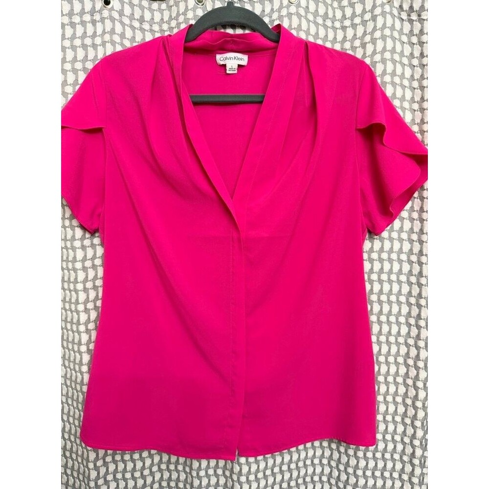 Calvin Klein Women's Pink Short Sleeve Blouse - Size L
